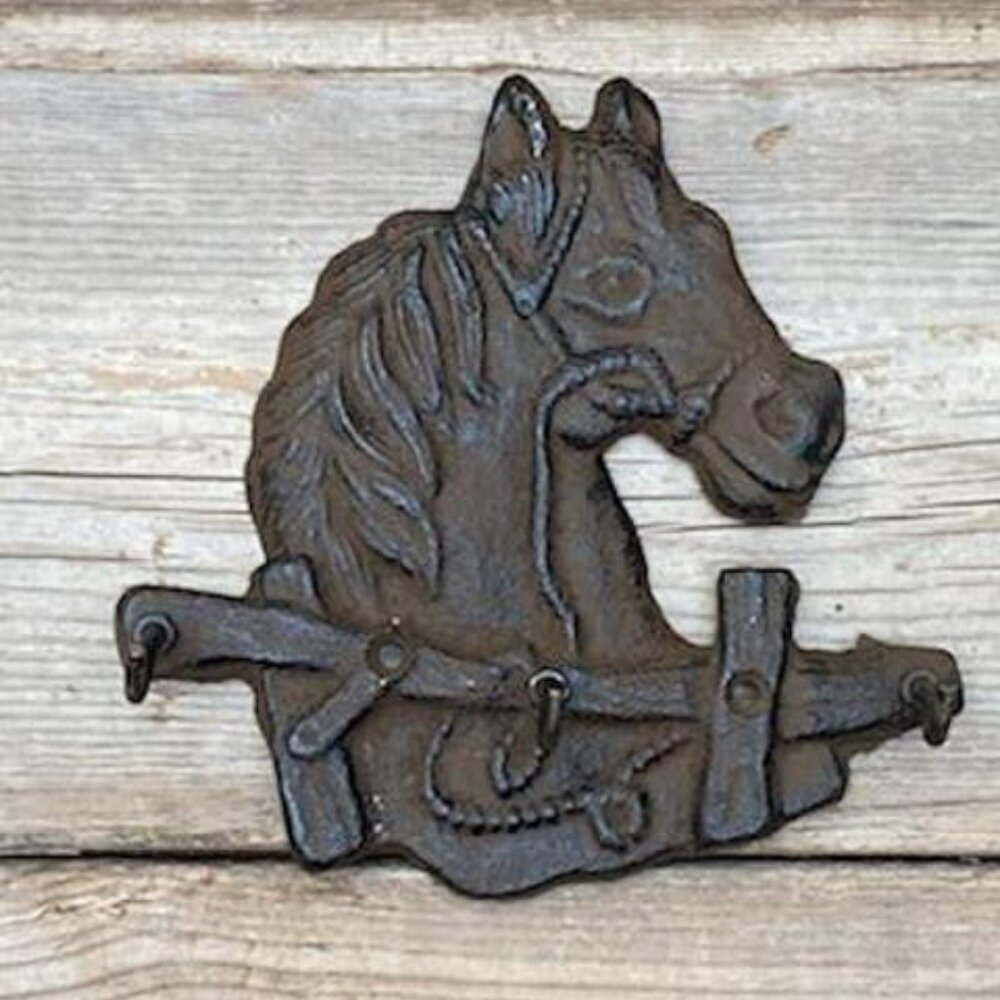 Western Themed Cowboy Horse Triple Hook Towel Hat Coat Key Rack